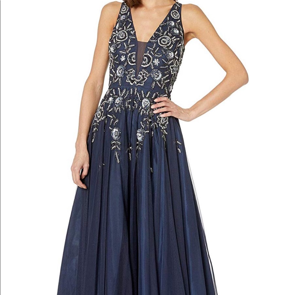 Dark Blue Gown with Beautiful Embroidery